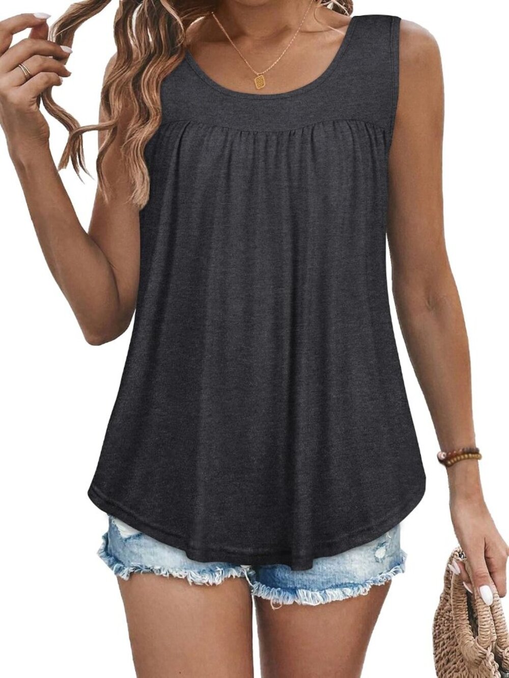 Womens Tank Tops Summer Sleeveless Blouse Crewneck Loose Fit Tunic Shirt